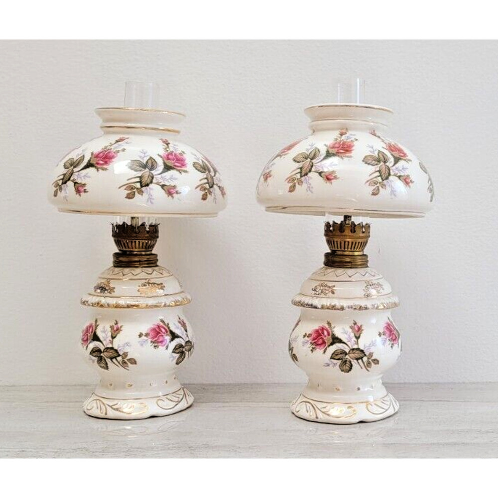 VINTAGE HURRICANE OIL LAMPS SET PORCELAIN LANTERN LIVING DINING ROOM DECORATION